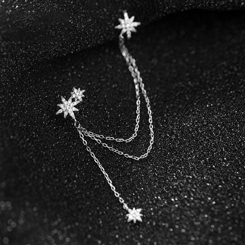 Sterling Silver Star Clip Tassel Earring