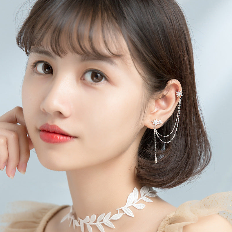 Sterling Silver Star Clip Tassel Earring