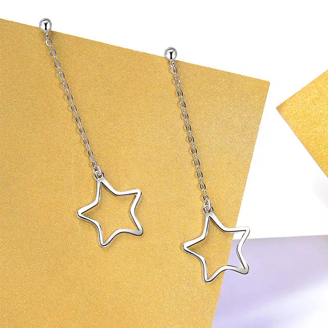 Sterling Silver Diva Long Star Earrings