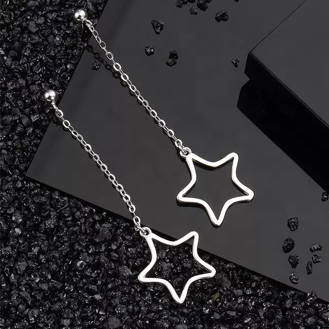 Sterling Silver Diva Long Star Earrings