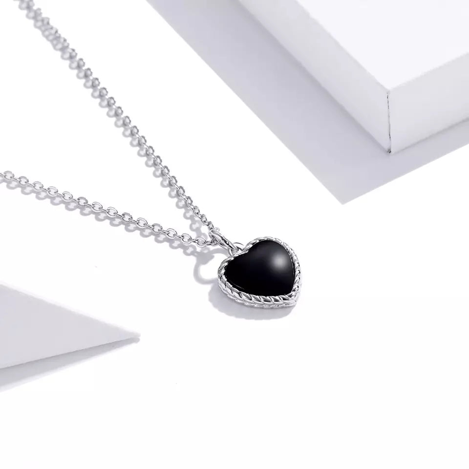 Sterling Silver The Black Heart Necklace