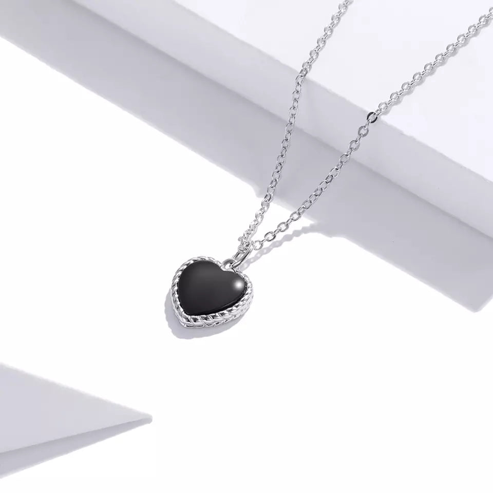 Sterling Silver The Black Heart Necklace