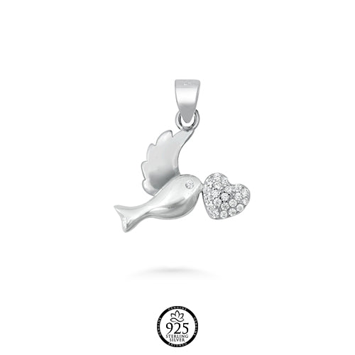 Sterling Silver Sparrow and Heart Crystals Charm