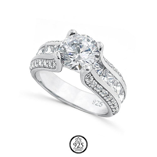 Sterling Silver Diana Princess Cut Engagement Ring