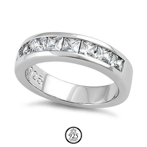 Sterling Silver Square Cut Crystal Men's Band