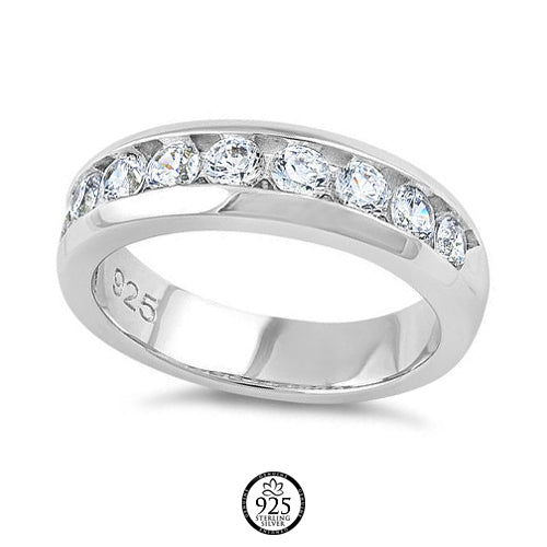 Sterling Silver Round Crystal Men's Band