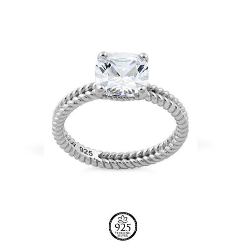 Sterling Silver Double Rope Crystal Ring