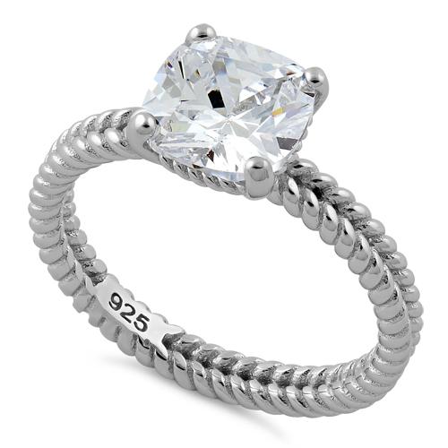 Sterling Silver Double Rope Crystal Ring