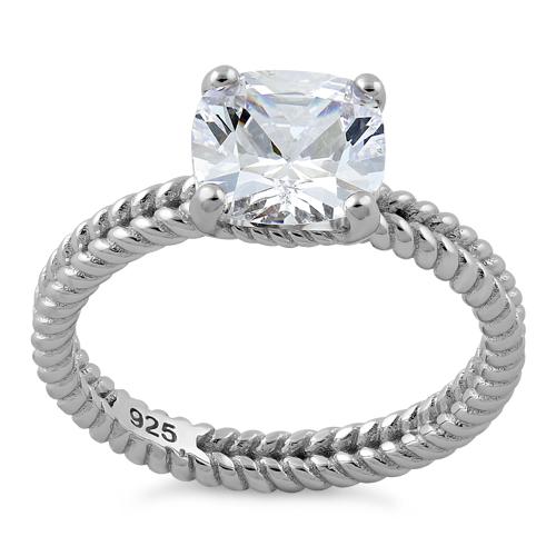 Sterling Silver Double Rope Crystal Ring