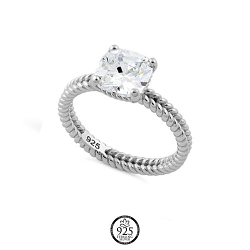 Sterling Silver Double Rope Crystal Ring