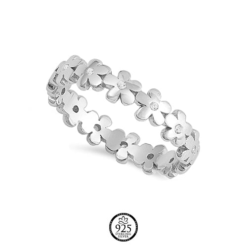Sterling Silver Flower Crystal Ring