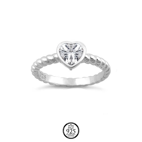 Sterling Silver Twist Heart Clear Crystal Ring