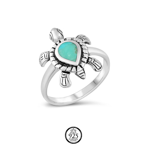 Sterling Silver Turquoise Stone Turtle Ring