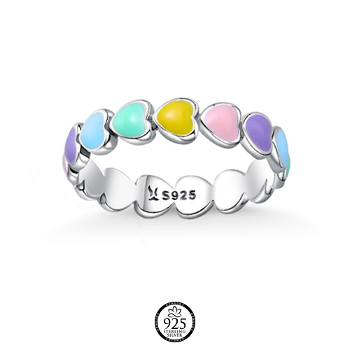 Sterling Silver Candy Rainbow Hearts Ring