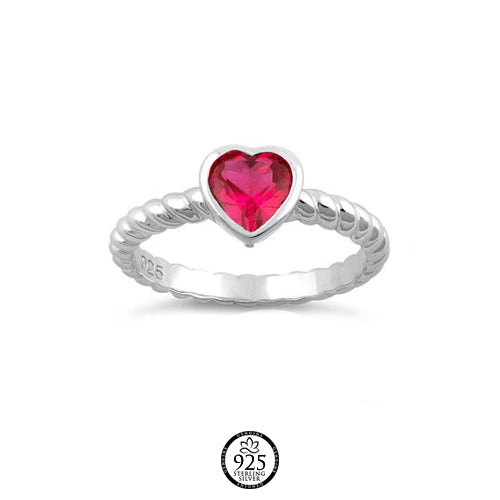 Sterling Silver Heart Ruby Crystal Ring