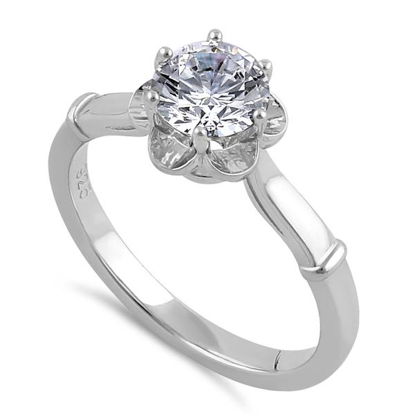 Sterling Silver Crystal Flower Engagement Ring