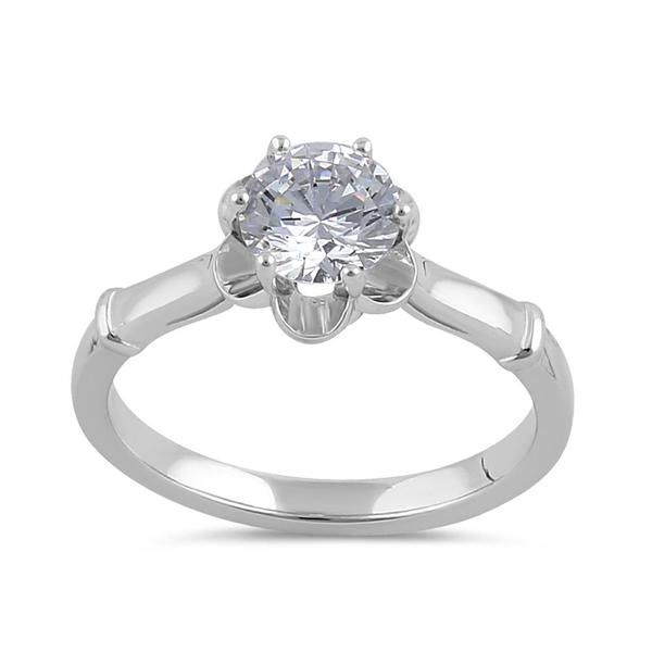 Sterling Silver Crystal Flower Engagement Ring