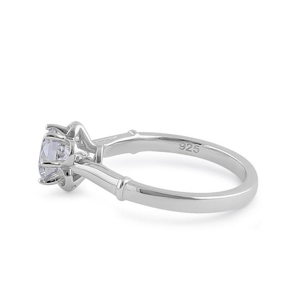 Sterling Silver Crystal Flower Engagement Ring