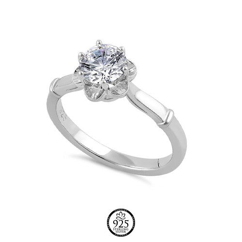 Sterling Silver Crystal Flower Engagement Ring