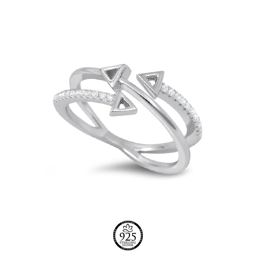 Sterling Silver Crossed Arrow Crystal Ring