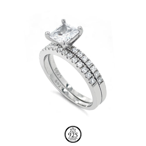 Sterling Silver Ana Square Crystal Engagement Ring