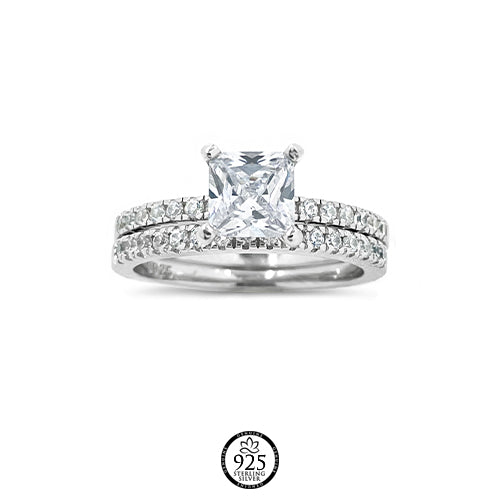 Sterling Silver Ana Square Crystal Engagement Ring