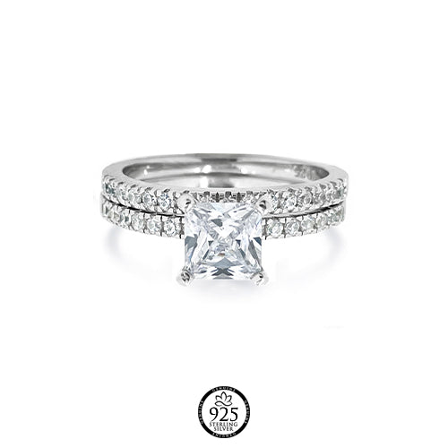 Sterling Silver Ana Square Crystal Engagement Ring