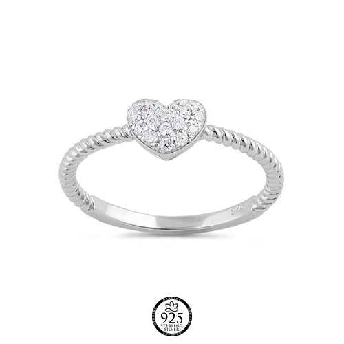 Sterling Silver Clear Crystal Rope and Heart Ring
