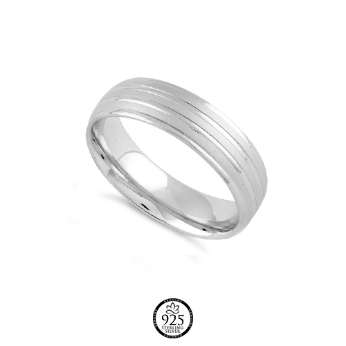 Sterling Silver Diamond Cut Triple Layer Brushed Wedding Band Ring