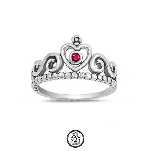 Sterling Silver Ruby Crown Ring