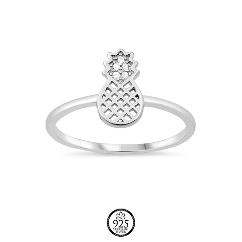 Sterling Silver Sweet Pineapple Ring with White Crystal Ring