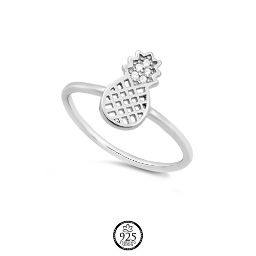 Sterling Silver Sweet Pineapple Ring with White Crystal Ring