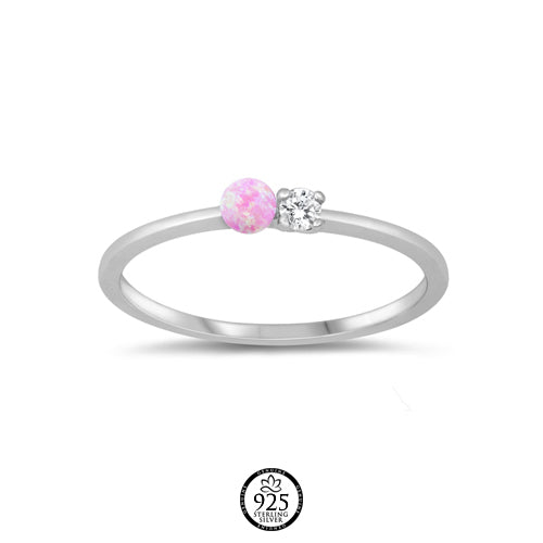 Sterling Silver Mini Pink Opal and Crystal Ring