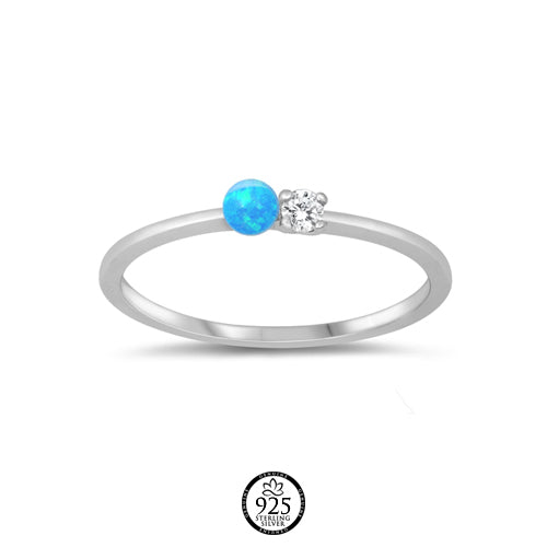 Sterling Silver Dainty Blue Opal and Crystal Ring