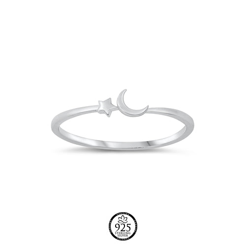 Sterling Silver Dainty Moon and Stars Ring
