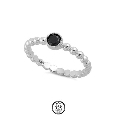 Sterling Silver Black Crystal Beaded Ring