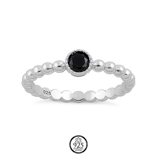 Sterling Silver Black Crystal Beaded Ring