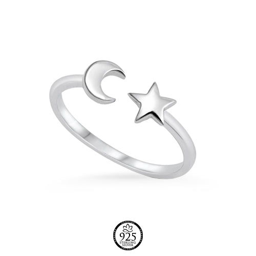 Sterling Silver Celestial Moon and Star Ring
