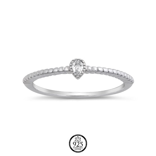 Sterling Silver Dainty Drop Beaded Ring