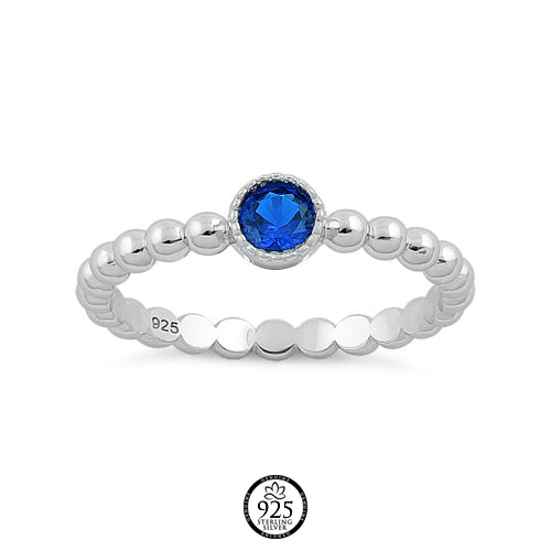 Sterling Silver Beaded Blue Crystal Ring