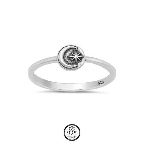 Sterling Silver Belen Moon and Star Ring