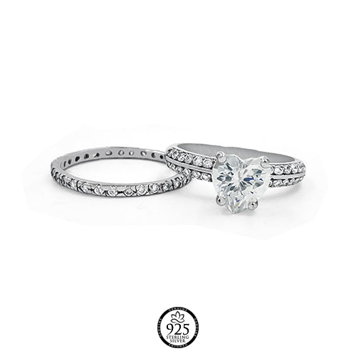 Sterling Silver Marsella Heart Engagement Duo Ring