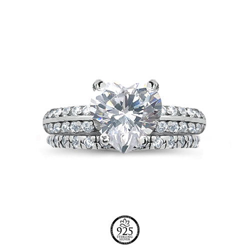 Sterling Silver Marsella Heart Engagement Duo Ring