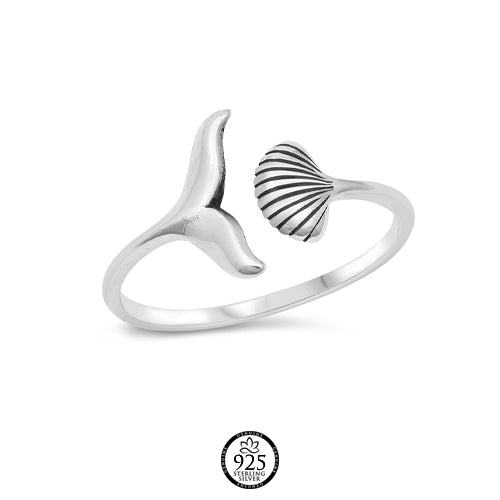 Sterling Silver Mermaid and Shell Ring