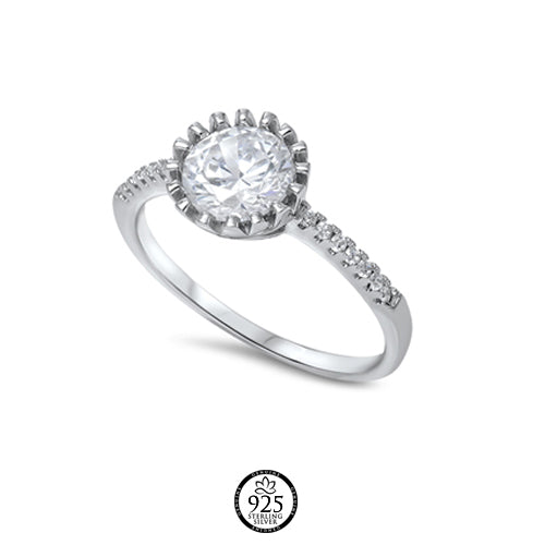 Sterling Silver Beaded Rounded Crystals Ring