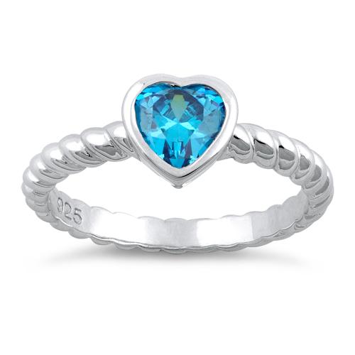 Sterling Silver Aqua Heart Crystal Ring