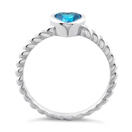 Sterling Silver Aqua Heart Crystal Ring