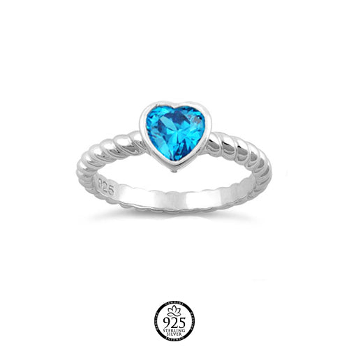 Sterling Silver Aqua Heart Crystal Ring