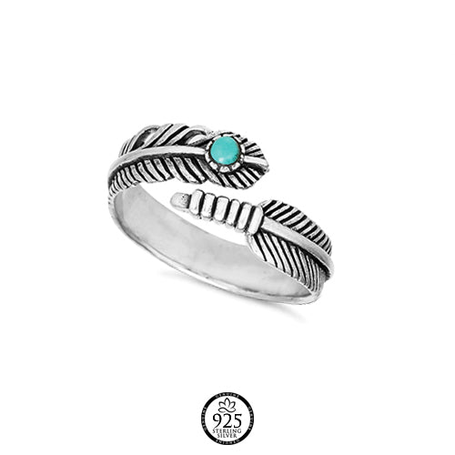Sterling Silver Bali Turquoise Feather Ring