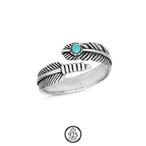 Sterling Silver Bali Turquoise Feather Ring